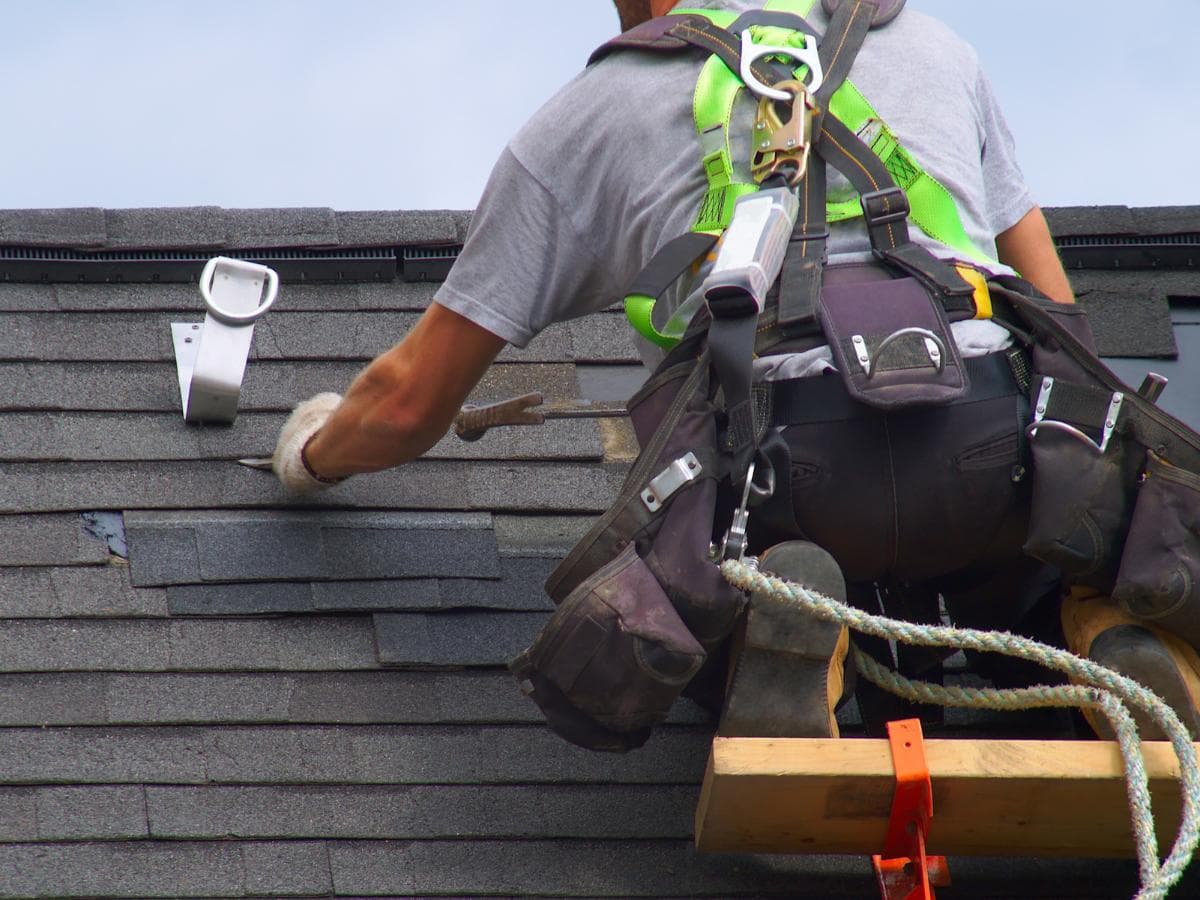 Roof work on a Columbus, Nebraska home after wind